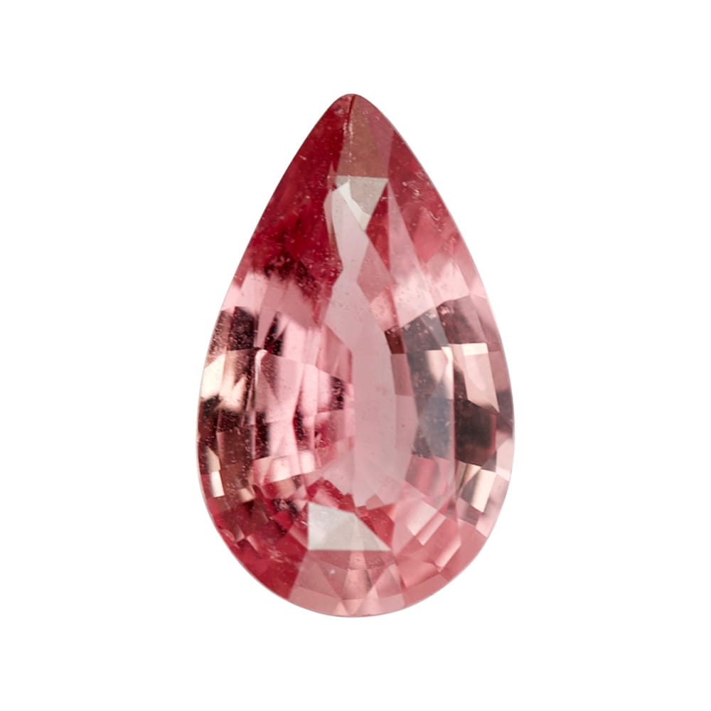 Luminous pinkish-orange padparadscha sapphire in an elegant teardrop cut.