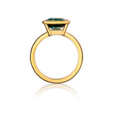 Bluish green sapphire east-west bezel ring, side view