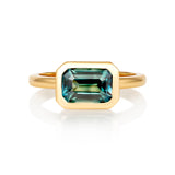 teal green sapphire emerald cut bezel set ring