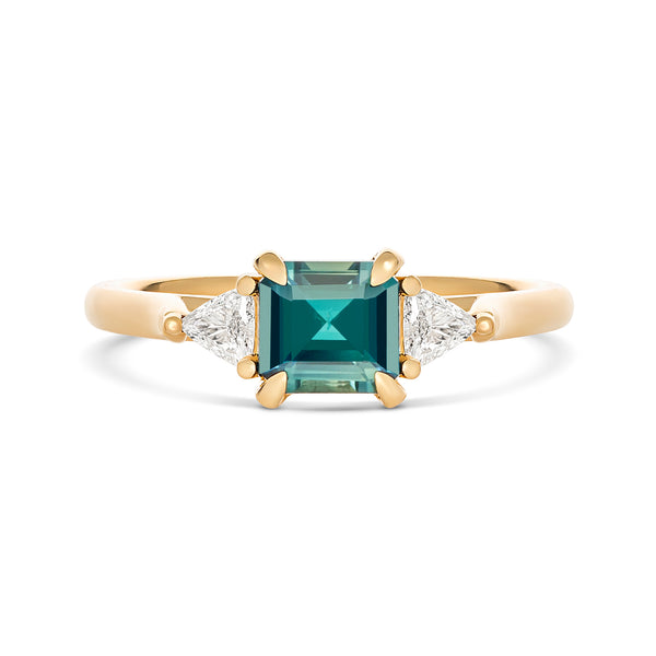 Teal Sapphire and Diamond Trilogy Engagement Ring