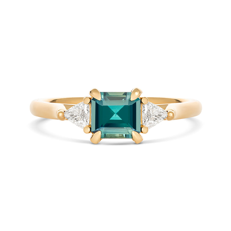 Teal Sapphire and Diamond Trilogy Engagement Ring