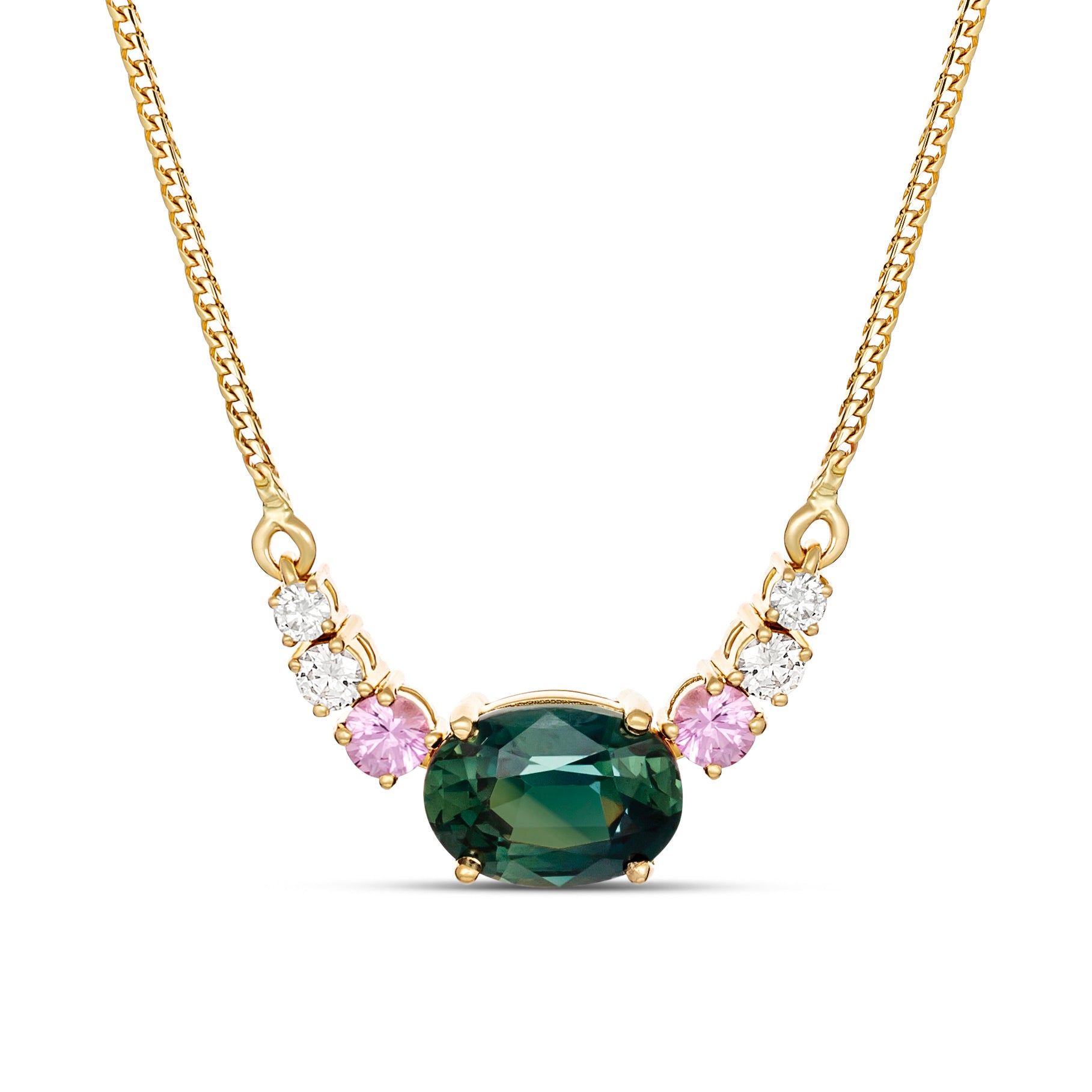 Teal Sapphire Cluster Necklace