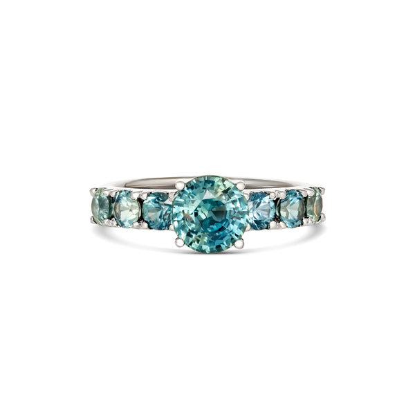 Unheated Teal Sapphire Ring White Gold