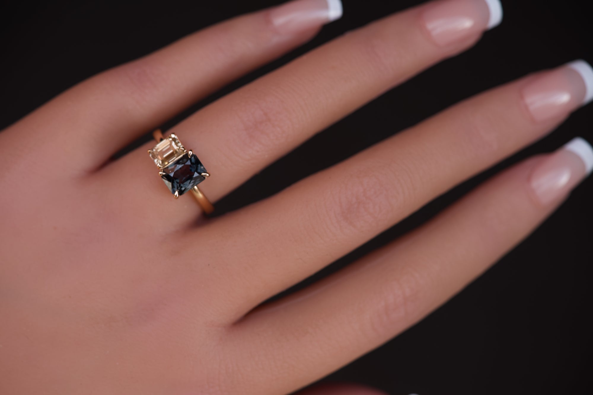 Madagascar Sapphire and Champagne Diamond Toi et Moi Ring