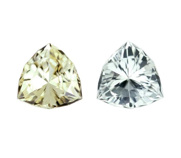 3.58 ctw Ceylon Yellow - White Sapphire Pair Trillion Cut Heated