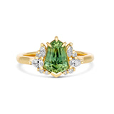 Unique Fancy Cut Green Sapphire Cluster Diamond Ring