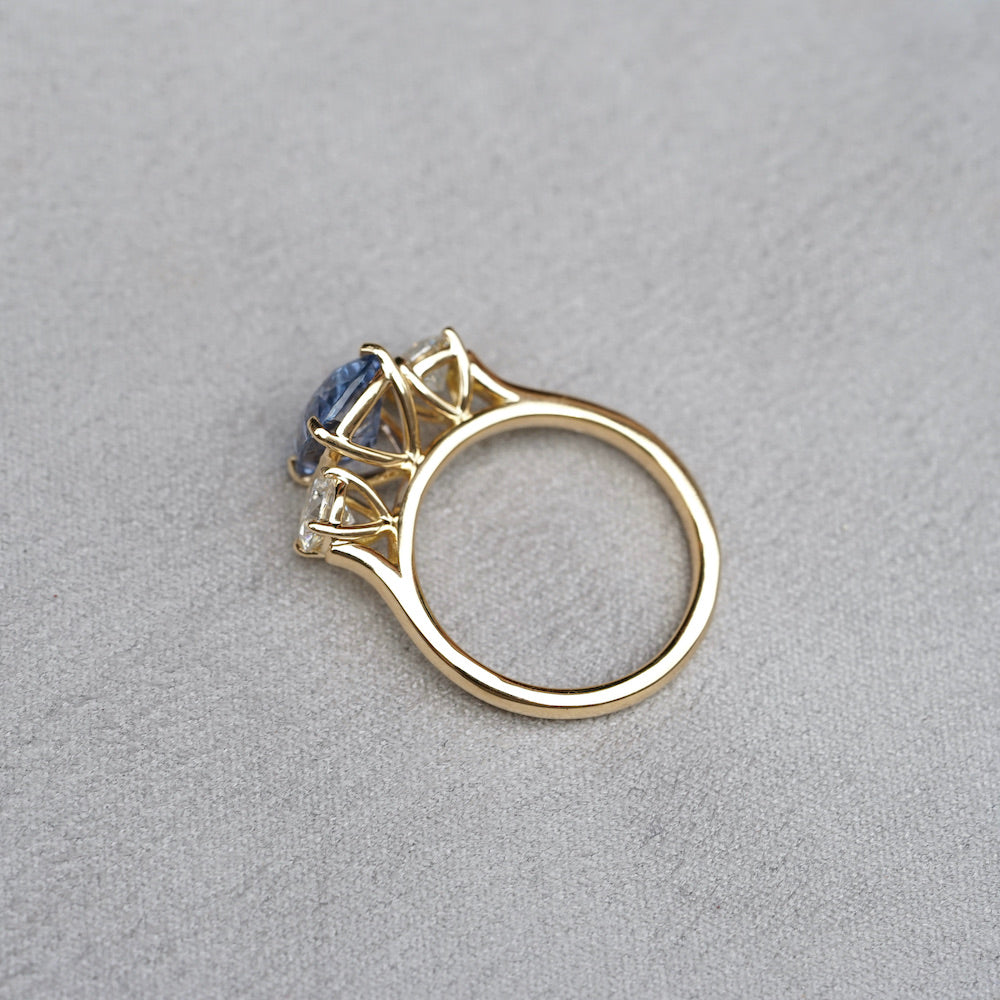 Vivid Sky Blue Cushion Sapphire and Diamond Trilogy Ring and Studs