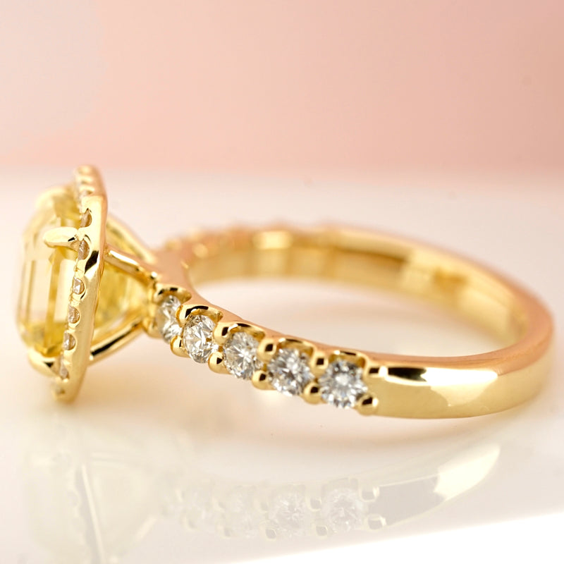 Yellow Sapphire Diamond Halo Engagement Ring on 18k Yellow Gold