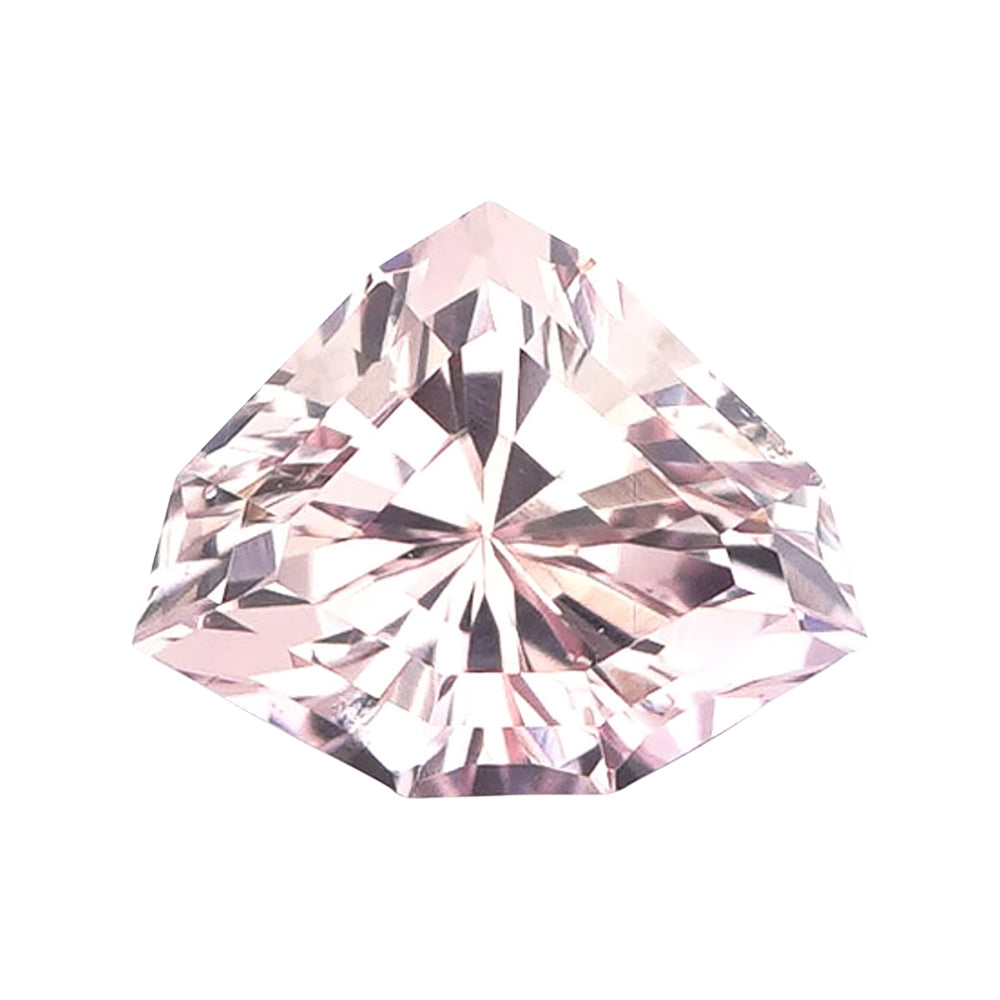 Light baby pink loose gemstone with a unique angular geometric shield cut