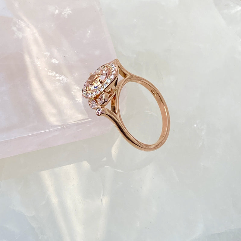 Peach Sapphire Engagement Ring in Rose Gold