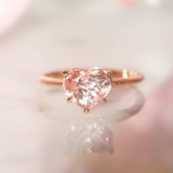 Peach Sapphire Heart Solitaire Ring