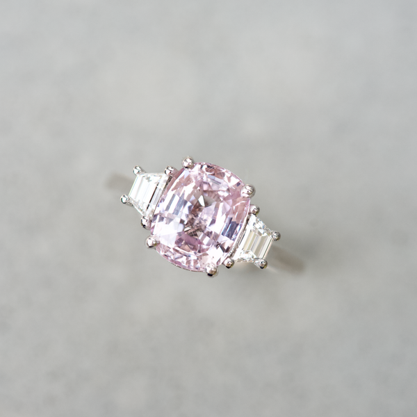 Pastel Pink Sapphire White Gold Trilogy Ring