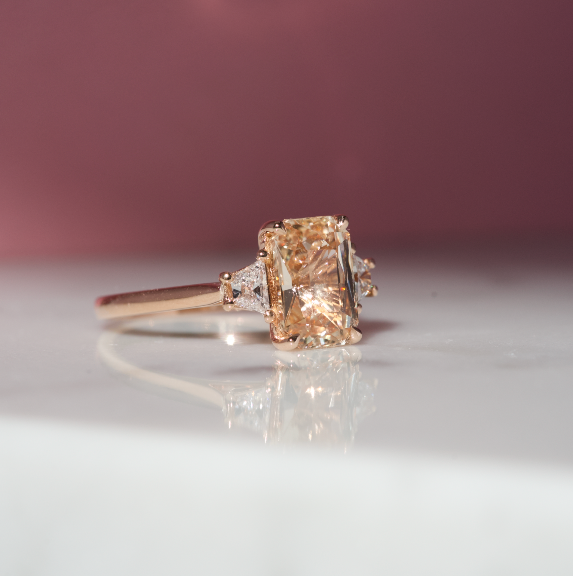 Peach Champagne Sapphire Trilogy Engagement Ring