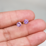 Purple Sapphire Round Yellow Gold Stud Earrings