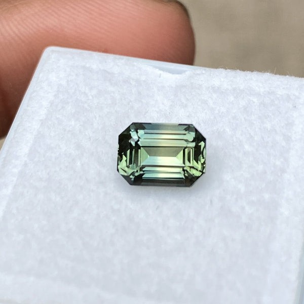 1.73 ct Emerald Cut Green Parti Sapphire Certified Unheated