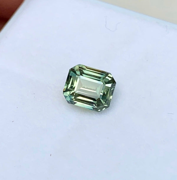 2.48 ct Emerald Cut Yellowish Green Sapphire Certified Unheated