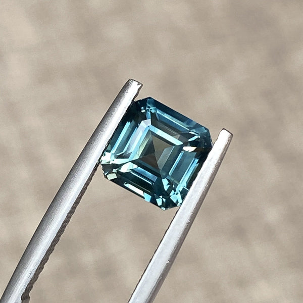 3.07 ct Square Emerald Cut Bluish Green Sapphire Certified Unheated