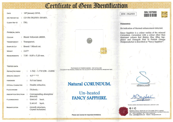 2.67 ct Light Grey Round Brilliant Cut Natural Unheated Sapphire