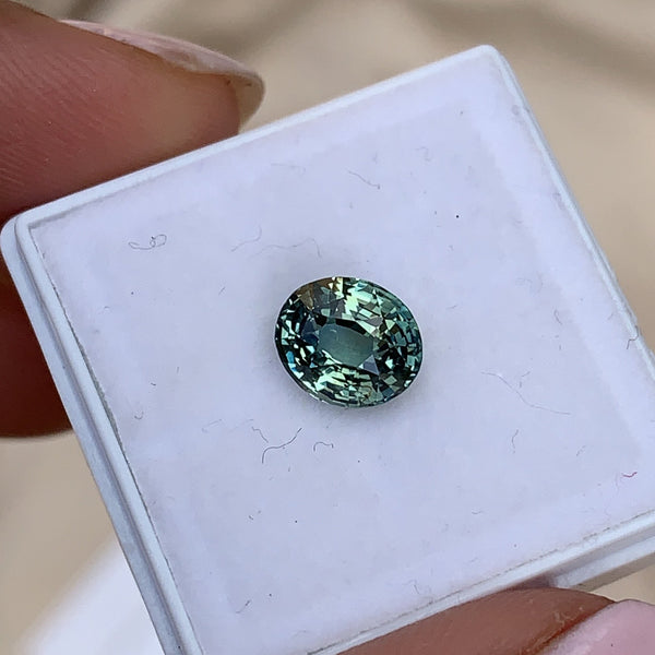 2.06 ct Bluish Green Oval Natural  Certified Unheated Sapphire