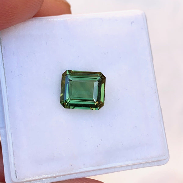 2.07 ct Olive Emerald Cut Natural  Unheated Sapphire