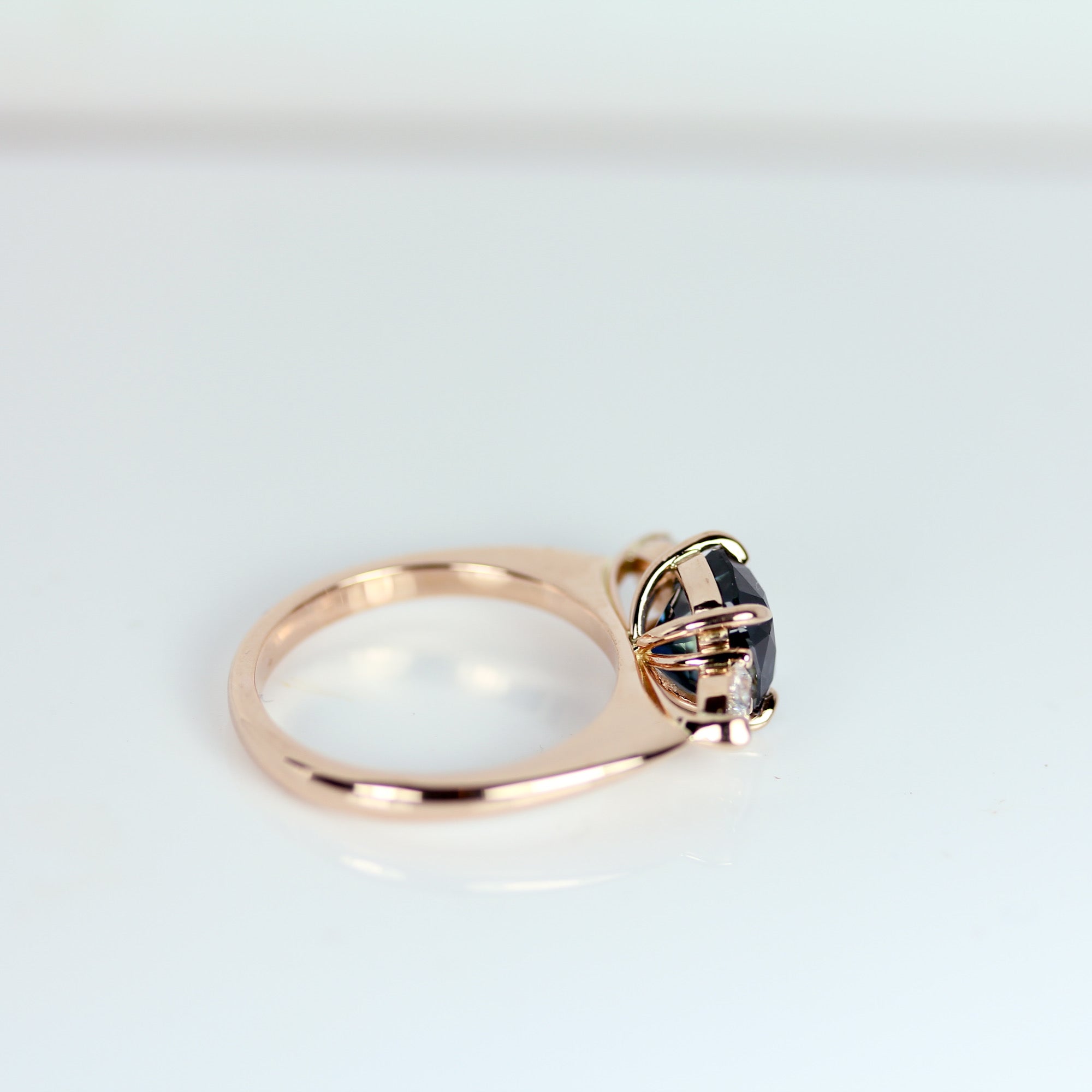 Teal Blue Cushion Sapphire Rose Gold Engagement Ring
