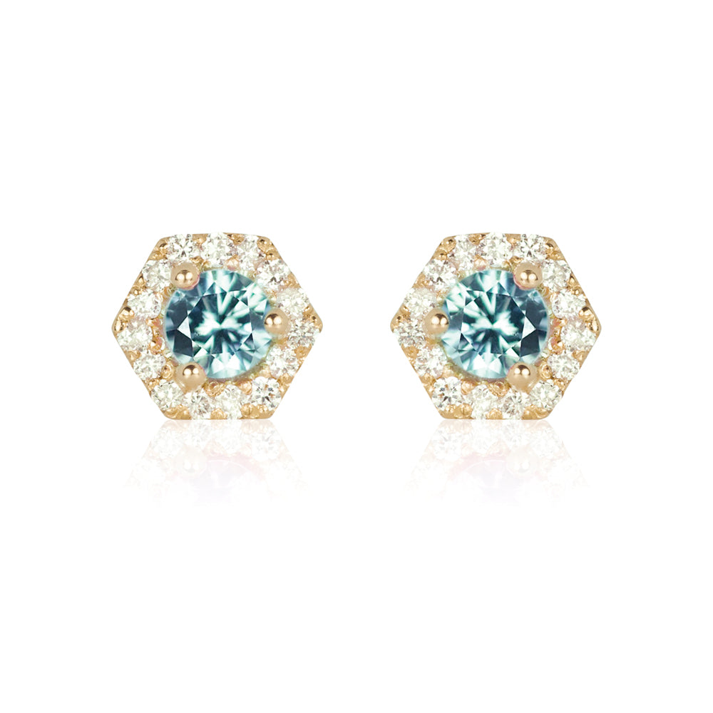 PETRA Mini Green Sapphire Diamond Halo Studs in 18k Gold

