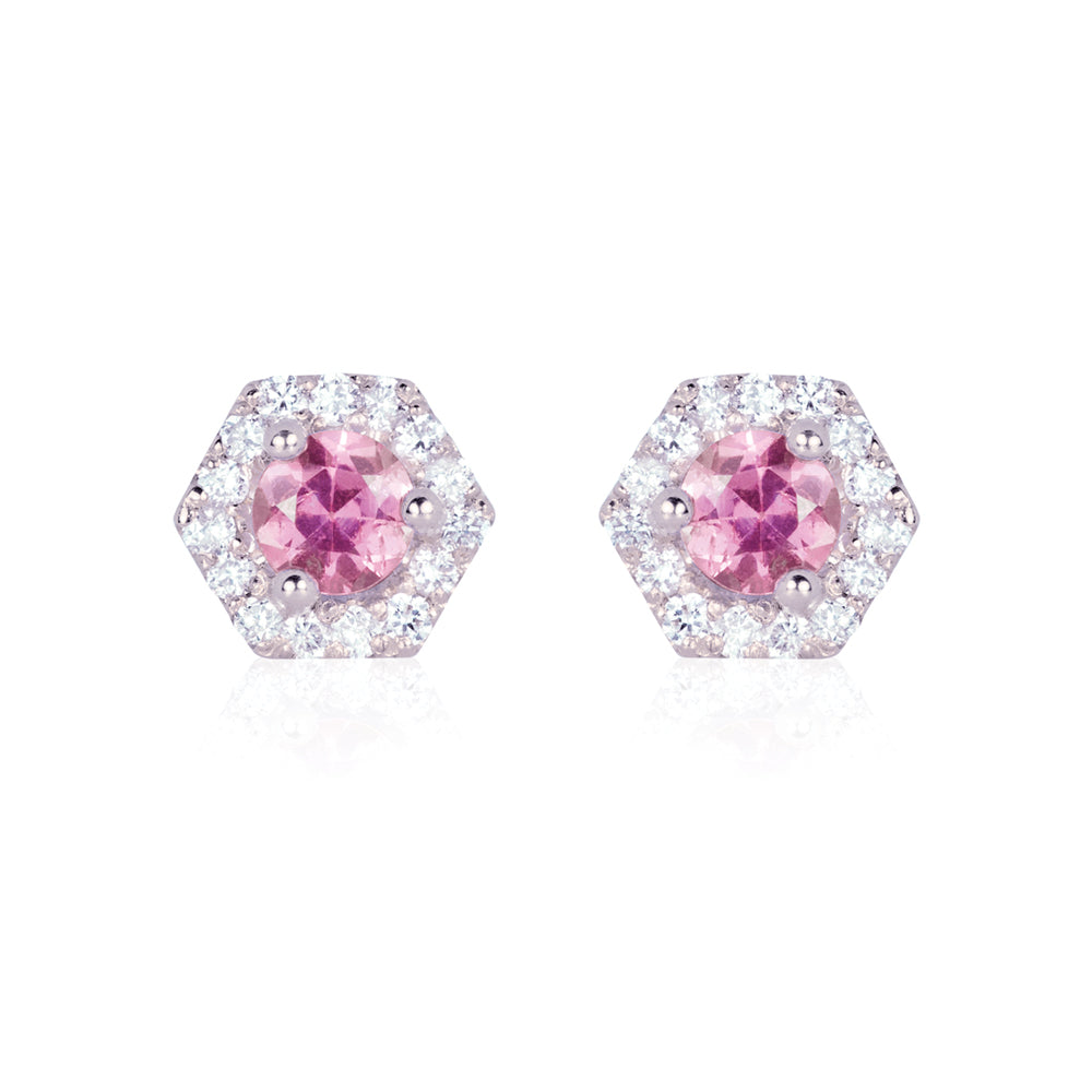 PETRA Mini Pink Sapphire Diamond Halo Studs in 18k Gold