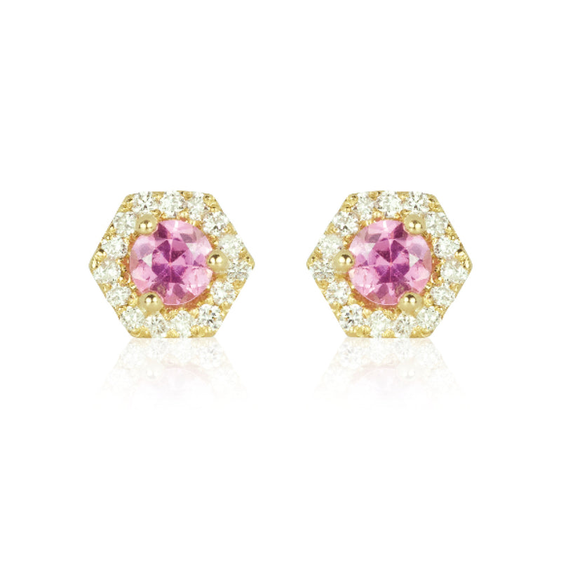 PETRA Mini Pink Sapphire Diamond Halo Studs in 18k Gold