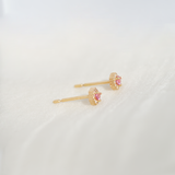 PETRA Mini Purple Sapphire Hexagon Diamond Halo Stud Earrings in 18k Gold