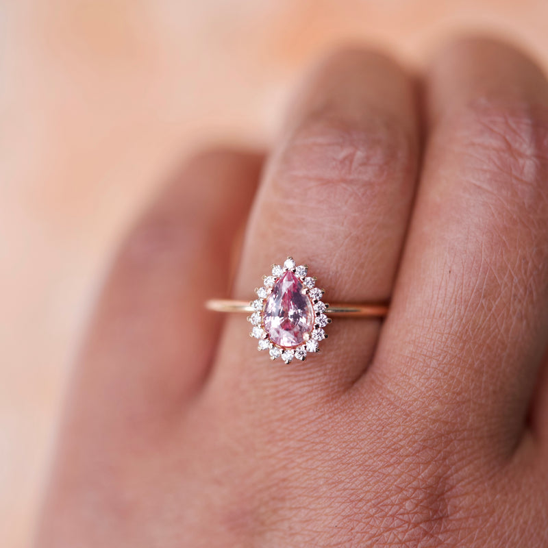 Padparadscha Pear Sapphire Argyle Pink Diamond Halo Ring