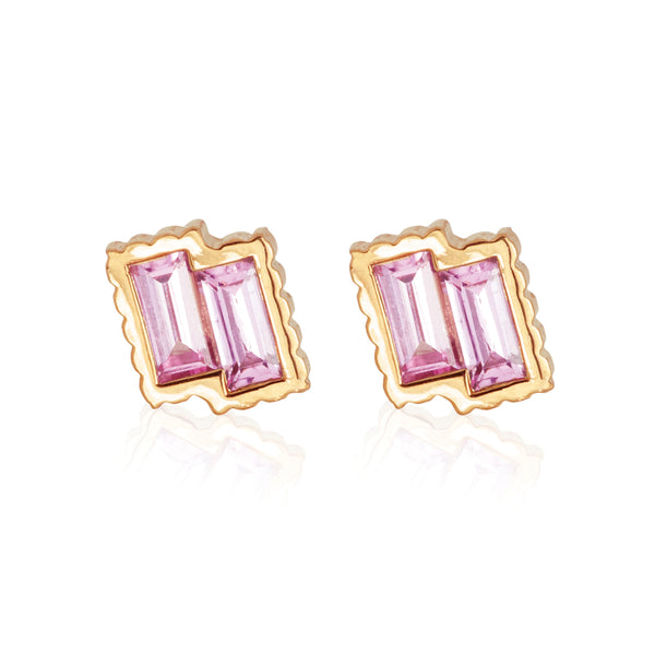 PETRA Pink Sapphire Twin Baguette Stud Earrings in 18k Rose Gold