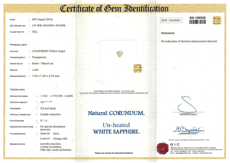 1.66 ct White Sapphire Heart Natural Unheated