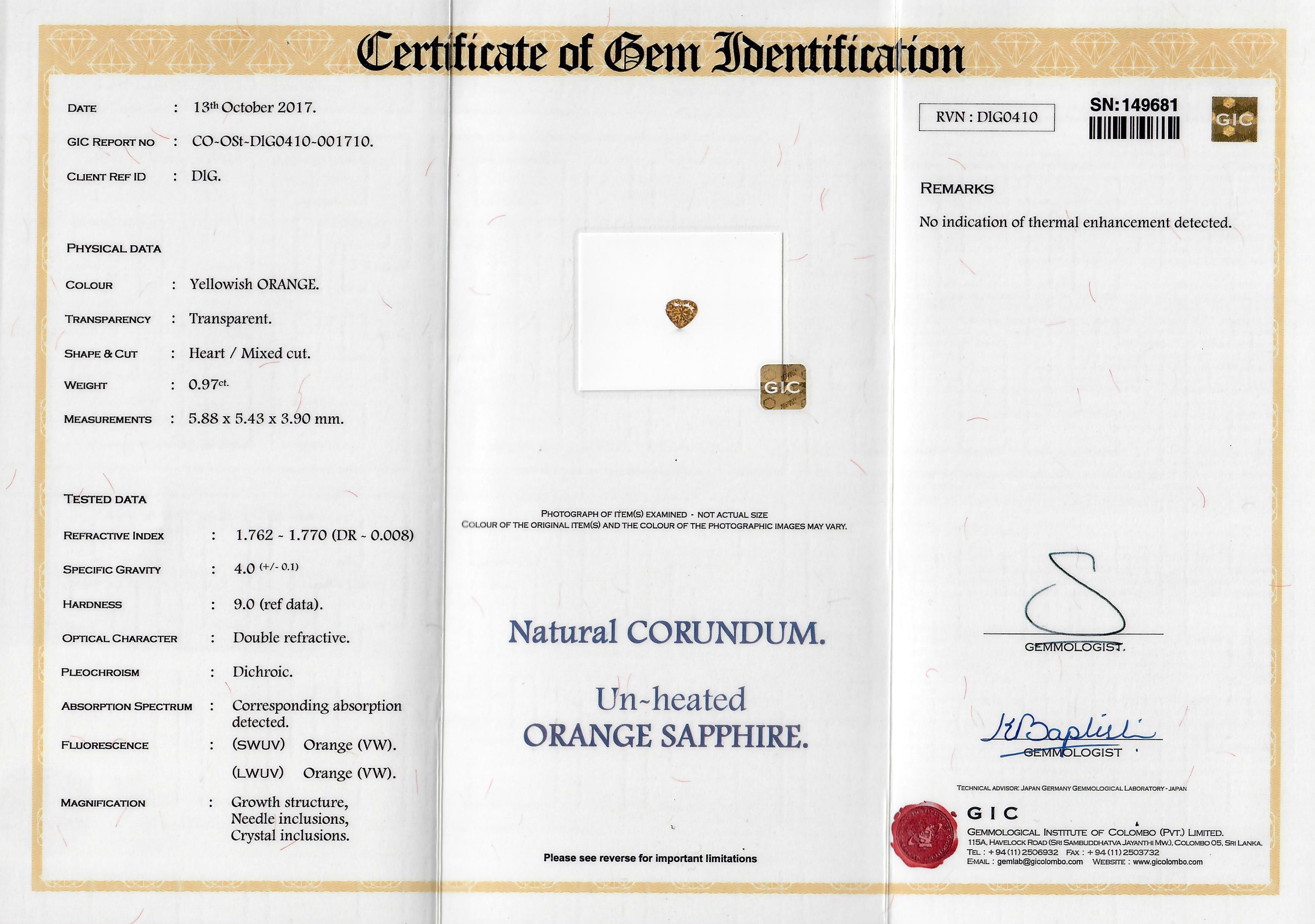 0.97 ct Bronze Gems Heart Cut Natural Unheated Sapphire