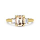 Apricot Sapphire Trapezoid Diamond Trilogy Ring Yellow Gold
