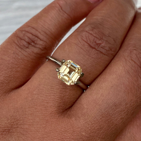 2.05 ct Champagne Yellow Asscher Cut Sapphire Unheated