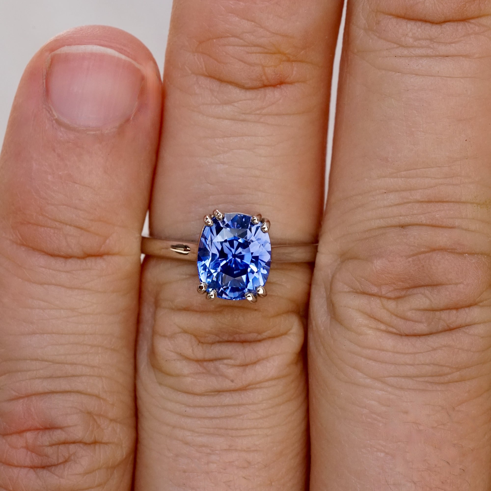 Cornflower Ceylon Blue Cushion Sapphire Unheated Platinum Ring