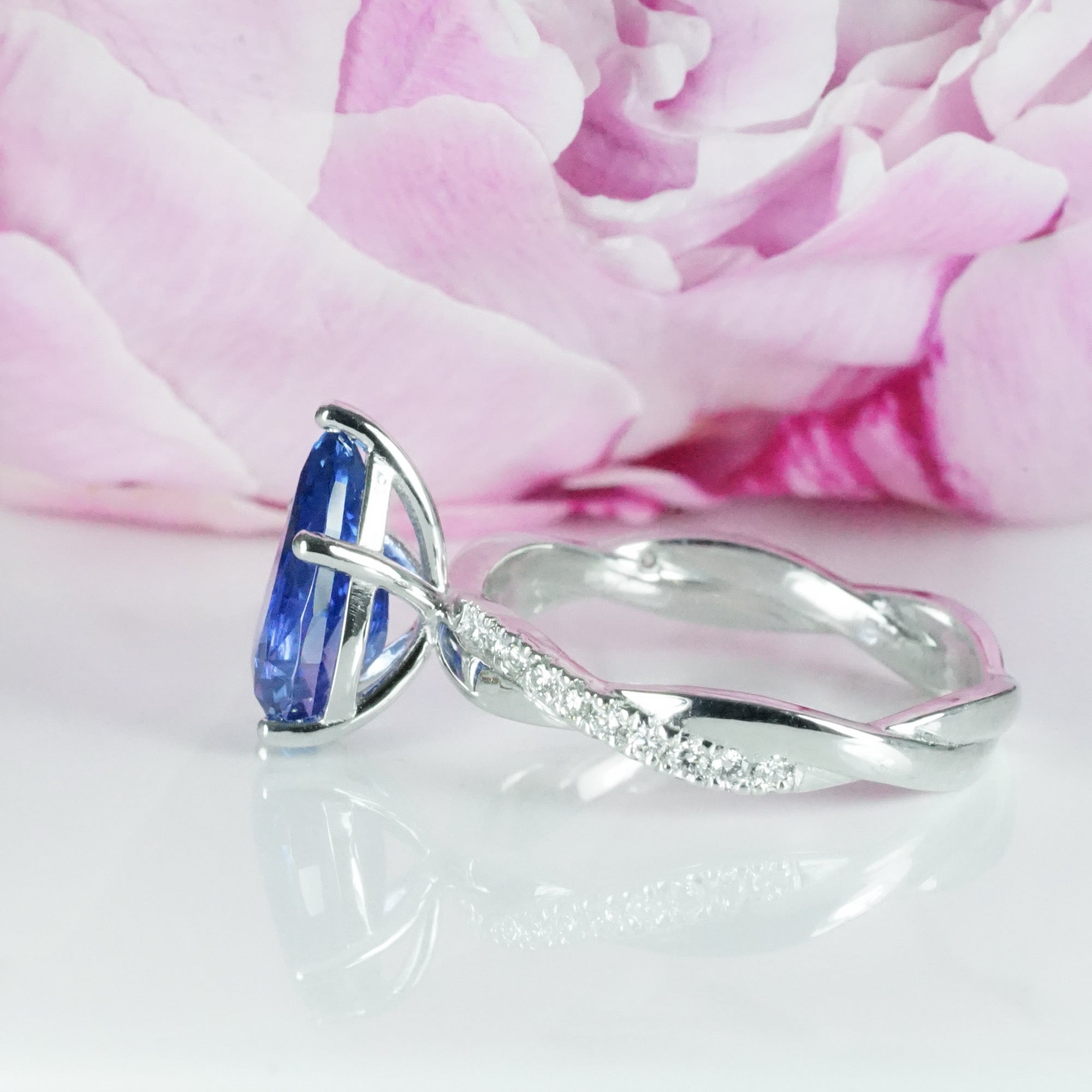 Cornflower Blue Sapphire Pear Engagement Ring in White Gold