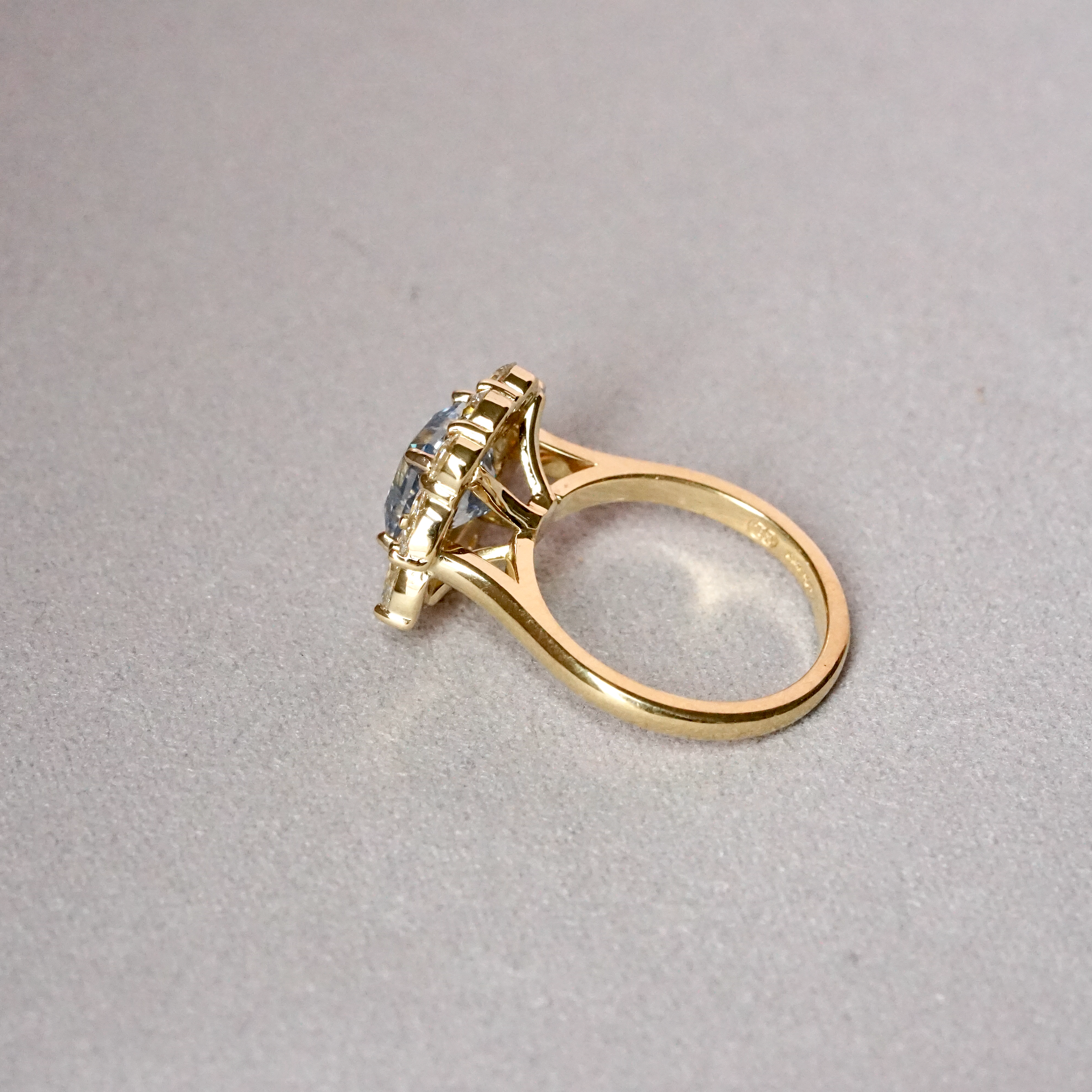 Blue Sapphire and Diamond Cluster Ring in Yellow Gold