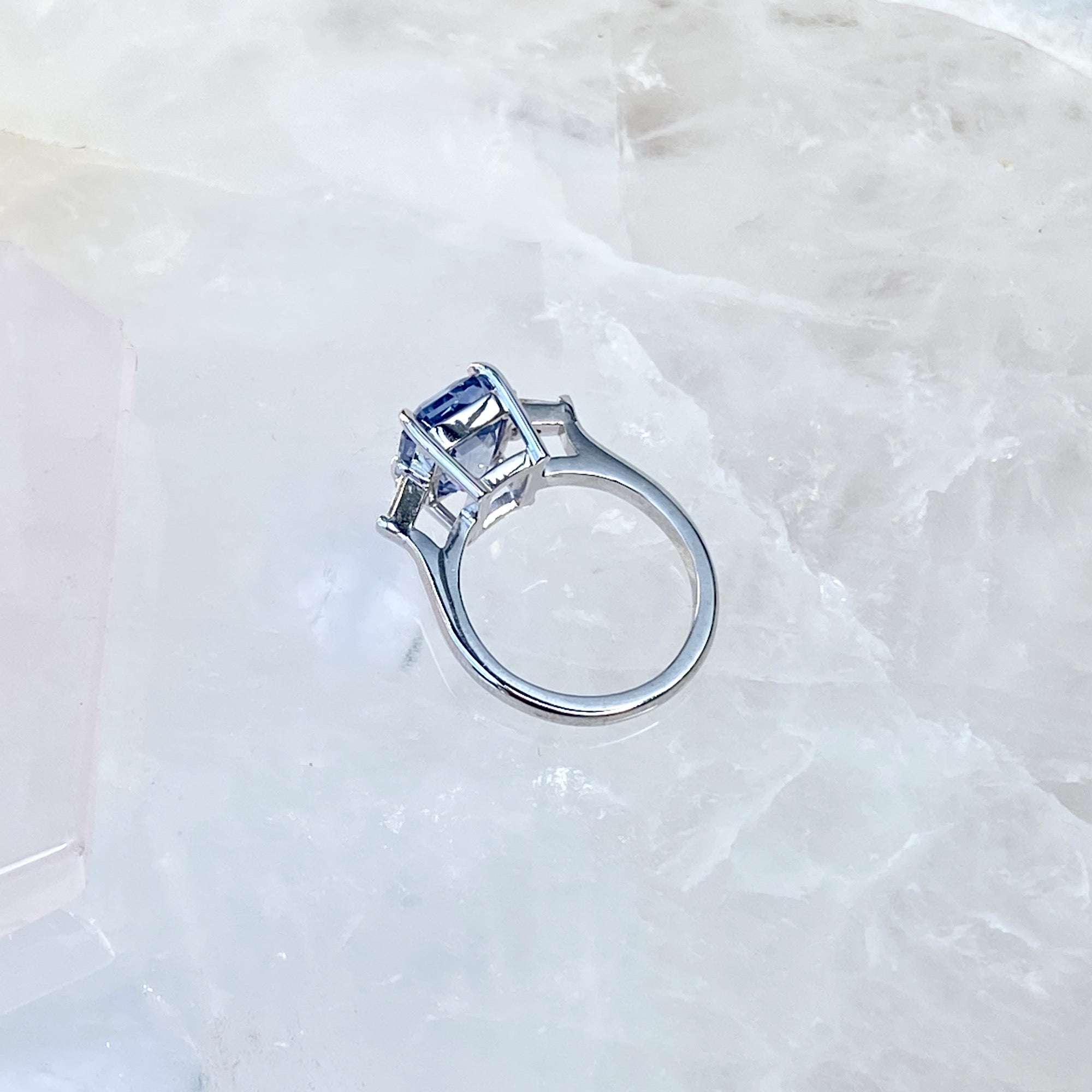 sky blue emerald cut sapphire engagement ring unheated