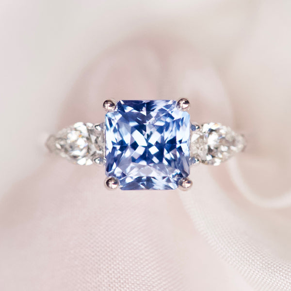 Ceylon Blue Sapphire Trilogy Engagement Ring