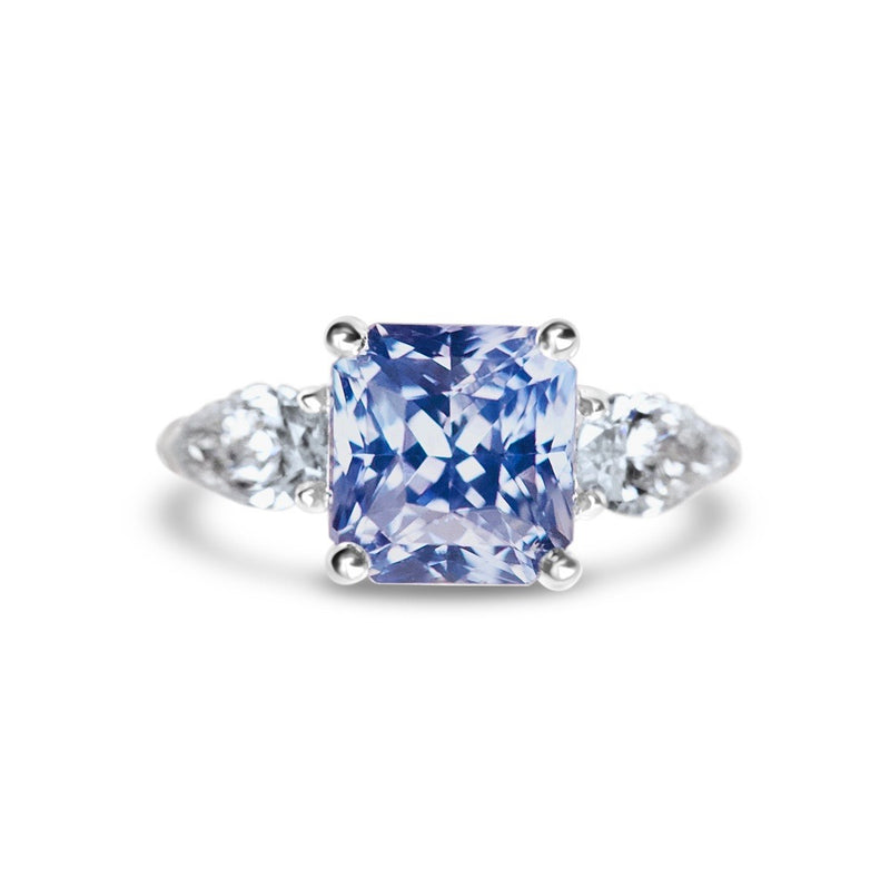 Ceylon Blue Sapphire Trilogy Engagement Ring