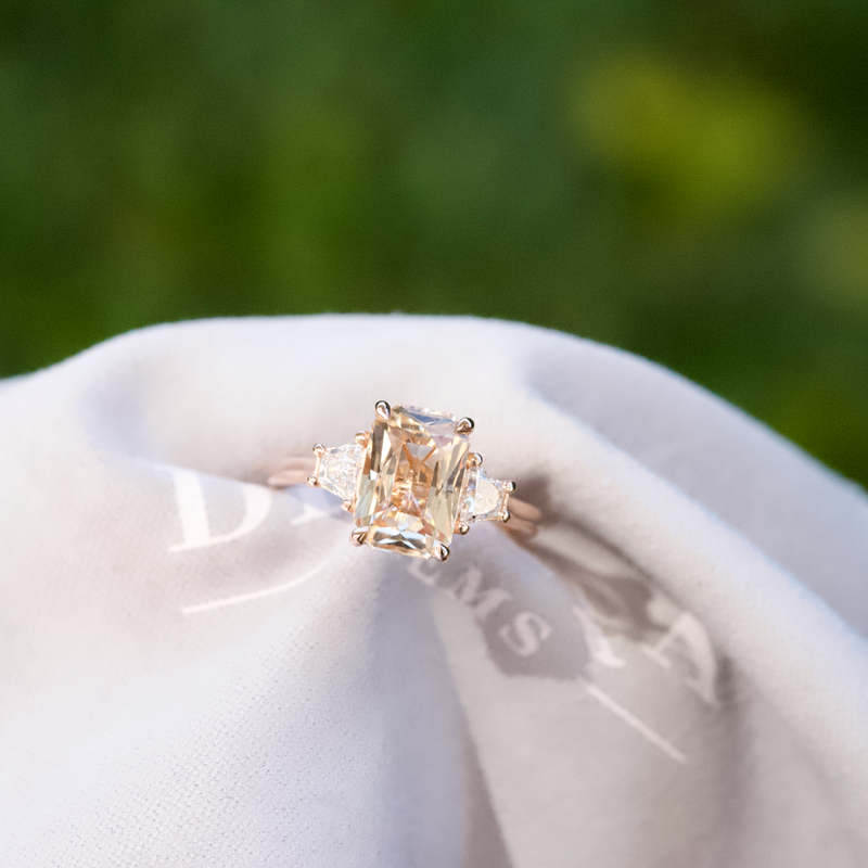 Peach Champagne Sapphire Trilogy Engagement Ring