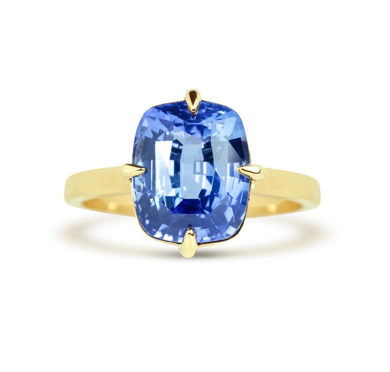 Cornflower Blue Sapphire Compass Set Engagement Ring Yellow Gold
