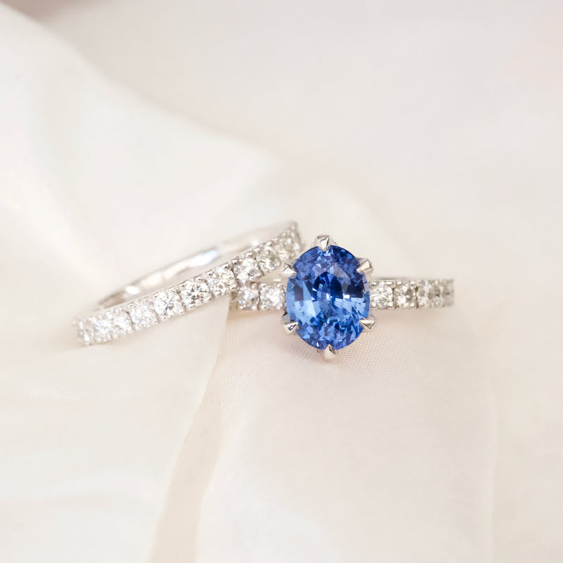 Cornflower Blue Sapphire Engagement Ring Floral Diamond Petals