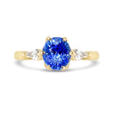 Oval Blue Sapphire Kite Diamond Trilogy Engagement Ring