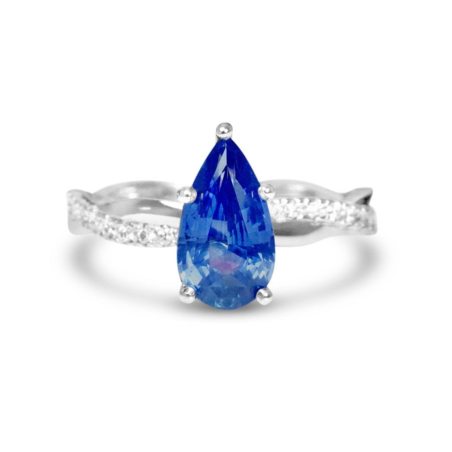 Cornflower Blue Sapphire Pear Engagement Ring in White Gold