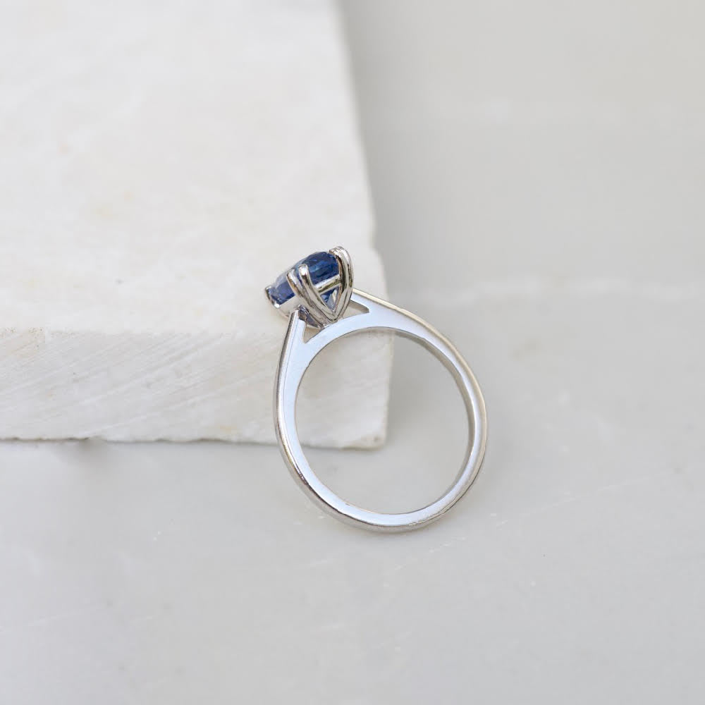 Blue Sapphire Cushion Cathedral Solitaire Engagement Ring