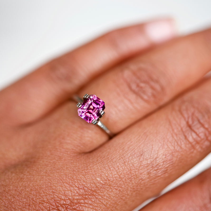 2.10 ct Vivid Pink Sapphire Emerald Cut Natural Heated