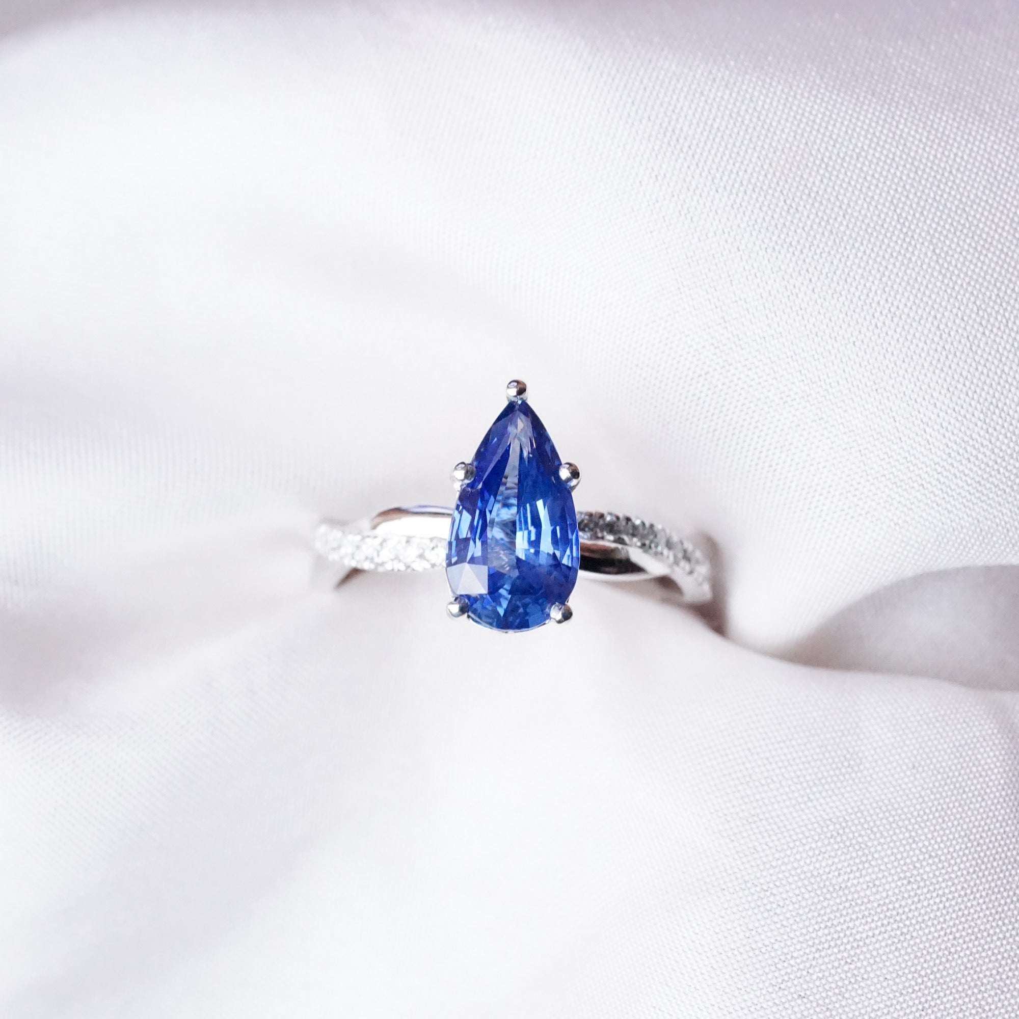 Cornflower Blue Sapphire Pear Engagement Ring in White Gold