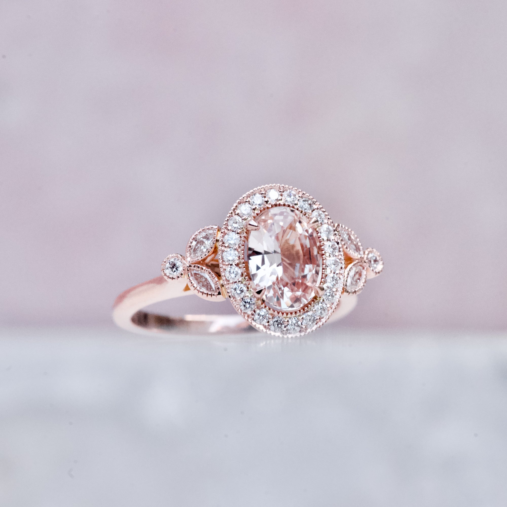 Peach Sapphire Engagement Ring in Rose Gold
